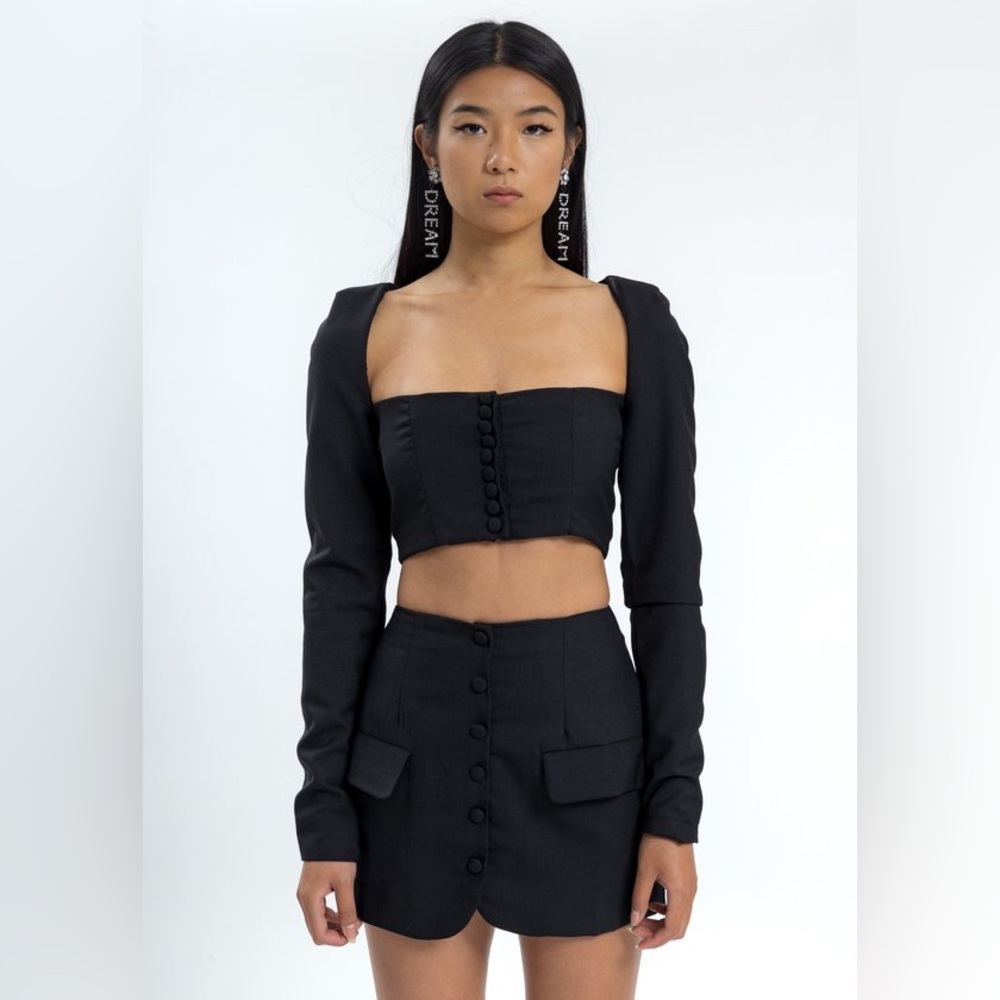 Danielle Guizio Crop Top Bustier Button Up Wool